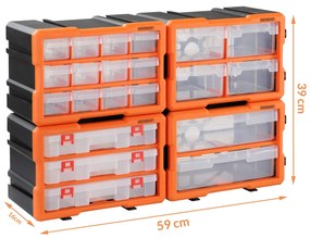 Organizador de ferramentas para casa e garagem 29,5 x 19,5 x 16 cm Laranja + Cinzento