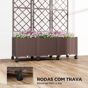 Floreira com Treliça e Rodas com Drenagem para Cultivo de Legumes Flores e Ervas 120x40x192 cm Castanho