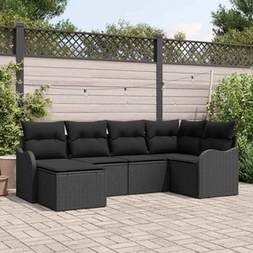 Conjunto de Sofá de Jardim vidaXL de 6 Peças com Almofadas Preto Polirattan