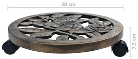 Suportes com rodas para plantas 6 pcs 38 cm plástico bronze
