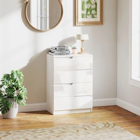 Cómoda com 4 Gavetas Cómoda de Dormitório Moderna com Sistema Anti-Tombo 60x40x85 cm Branco