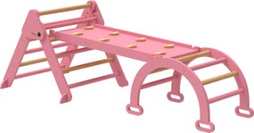 AIYAPLAY Triângulo de Escalada 7 em 1 com Arco e Rampa Escalada para Crianças de Madeira Dobrável para 18-48 Meses 188x70 cm Rosa | Aosom Portugal