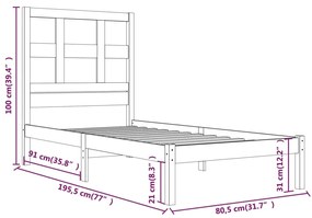 Cama sem colchão 75x190 cm madeira de pinho maciça branco