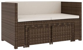 5 pcs conjunto lounge jardim c/ almofadões vime PE castanho