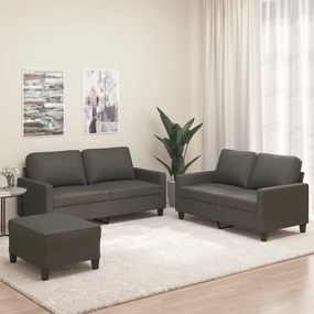 vidaXL 3 pcs conjunto de sofás c/ almofadões couro artificial cinzento