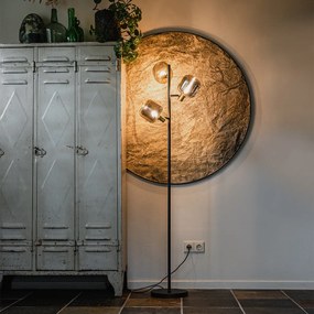 Candeeiro de pé preto com dourado e vidro fumê 3 luzes - Zuzanna