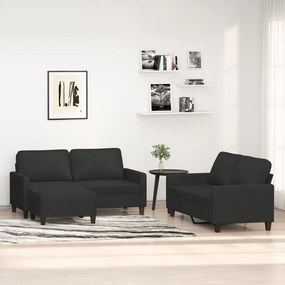 vidaXL 3 pcs conjunto de sofás com almofadões tecido preto