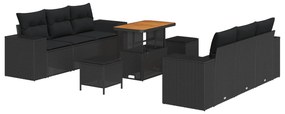vidaXL Conjunto de Sofá de Jardim 9 pcs Preto Rattan de Polipropileno