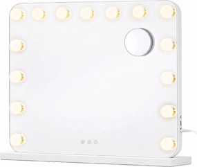 Espelho de maquilhagem 48 x 58 x 5,7 cm estilo Hollywood com 15 LEDs reguláveis Branco 