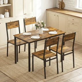 Conjunto de mesa de jantar com 4 cadeiras, mesa de cozinha com cadeiras para 4 pessoas, pés em metal, castanho rústico