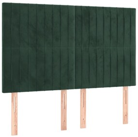 Cama box spring c/ colchão/LED 140x190 cm veludo verde-escuro