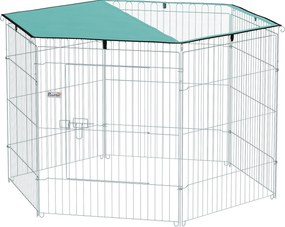 Parque para cães de 76 cm de altura, recinto para cães com 6 painéis e teto, modular e dobrável, recinto portátil com porta verde e prateada
