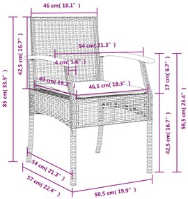 Cadeiras de jardim com almofadões 2 pcs vime PE/acácia bege