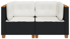 Sofás de canto p/ jardim c/ almofadões 2 pcs vime PE preto