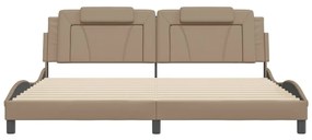 Estrutura cama c/ luzes LED 200x200 cm couro artif. cappuccino
