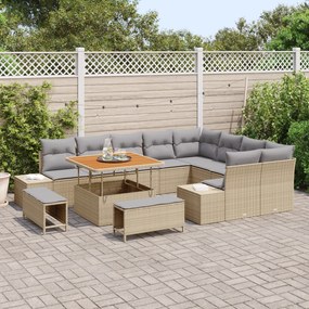 Conjunto de Sofá de Jardim vidaXL com 12 Peças e Almofadas Bege Rattan