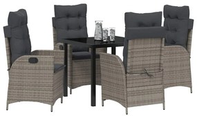 Conjunto de Jantar de Jardim com 5 Peças e Almofadas Cinza em Rattan e