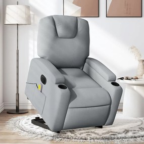 vidaXL Poltrona elétrica reclinável massagens tecido cinzento-claro