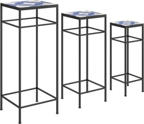 Outsunny Conjunto de 3 suportes para plantas, 3 suportes de tamanhos diferentes para apresentar flores e outros objetos, Azul+Branco | Aosom Portugal