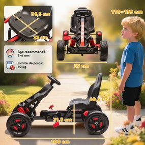 Kart a pedais para crianças, karting infantil para idades entre os 3 e os 6 anos com roda livre, travão e rodas antiderrapantes em EVA, vermelho