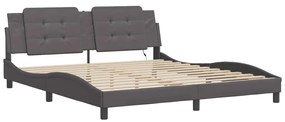Estrutura de cama c/ luzes LED 180x200cm couro artificial cinza