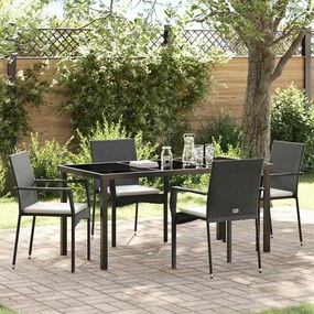 vidaXL Conjunto de Jantar de Jardim com 5 Peças e Almofadas Pretas em Rattan Sintético