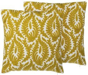 Conjunto de 2 almofadas decorativas bordadas algodão amarelo 45 x 45 PRIMULA Beliani