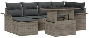 Conjunto de Sofá de Jardim vidaXL de 7 Pçs com Almofadas Cinzento Poli