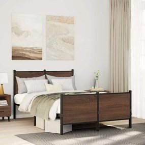 vidaXL Estrutura de cama sem colchão 120x200cm metal carvalho castanho