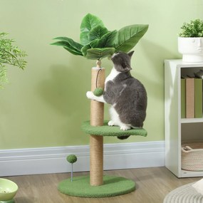 Arranhador para gatos de escalada, altura 83 cm, com arranhador de juta, bolas de brincar e plataformas de pelúcia verde