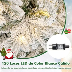 Árvore de Natal com neve de 135 cm com 737 ramos, 120 luzes LED quentes (DECORAÇÃO NÃO INCLUIDA) e design com dobradiças verdes