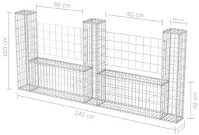 Cesto gabião em forma de U aço galvanizado 240x20x100 cm