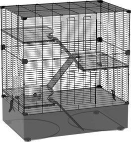 PawHut Gaiola para Pequenos Animais de 4 Níveis com Bandeja Inferior Gaiola para Roedores com Rampas Comedouro e Bebedouro 73x47x80 cm Preto | Aosom Portugal