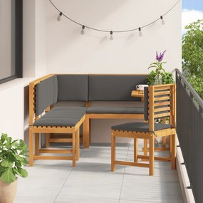 Conjunto de Jantar para o Jardim com 6 Peças e Almofadas em Madeira Sólida de Acácia