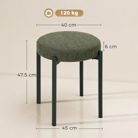 Conjunto de 4 Bancos Redondos Empilháveis (MESA NÃO INCLUIDA), 45 x 45 x 47,5 cm, Assento Estofado, Verde Escuro