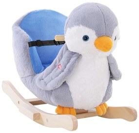 HOMCOM Pinguim Baloiço Bebês +18 Meses Músicas Infantis Cinza Aconchegante 60x33x50 cm