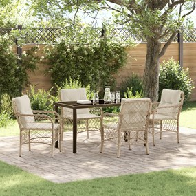 vidaXL Conjunto de Jantar de Jardim 5 Peças com Almofadas Bege Rattan Poliéster