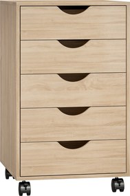 HOMCOM Gaveteira de Escritório com Rodas e 5 Gavetas, Arquivador Móvel, para Escritório ou Sala, 40x40x67 cm Carvalho | Aosom Portugal