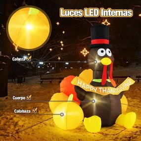 Peru com Abóbora 150 cm Insuflável para para festas com Luzes LED Chapéu de Copo Alto Multicolorido