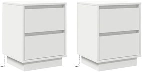 Armários de Cabeceira com Luzes LED 2 pcs Brancos 39x34,5x50 cm