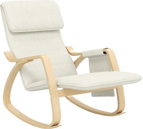 Cadeira relaxante basculante com apoio para os pés ajustável, bolso lateral e apoio para a cabeça, branco creme