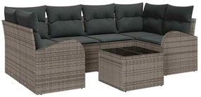 vidaXL Conjunto de Sofá de Jardim 7 pcs Cinzeto Rattan e Aço e Vidro