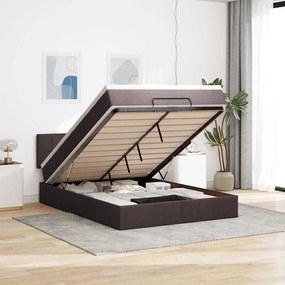 vidaXL Cama otomana com colchão 140x190 cm tecido castanho escuro