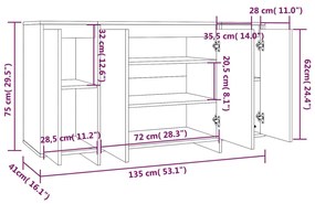 Aparador Endy de 135 cm - Madeira Rústica - Design Moderno