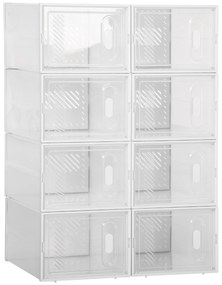 HOMCOM Armário Modular de Plástico Sapateira Modular com 8 Cubos Portas Magnéticas Organizador de Sapatos 25x35x19cm Transparente | Aosom Portugal