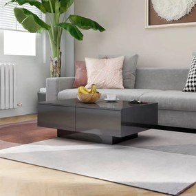 vidaXL Mesa de centro 90x60x31 cm contraplacado cinzento brilhante