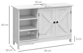 Móvel para Lavatório Pousar de Madeira com 1 Armário 3 Prateleiras Abertas e Prateleira Ajustável 90x30x60 cm Branco