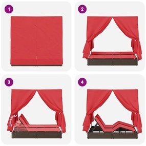 Cama Loungue Dupla Castanho Largo Rattan e Poliéster
