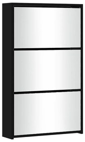 Sapateira com espelho de 3 divisórias 63x17x102,5 cm preto