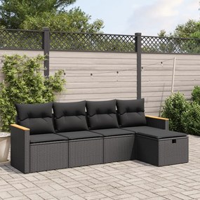 vidaXL 5 pcs conjunto sofás de jardim com almofadões vime PE preto
